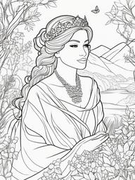 Princess in Nature Coloring Pages - Royalty Enjoying the Beauty of Nature  minimal black outline printable sheet, coloring page