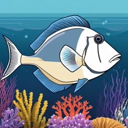 Triggerfish Clipart - Triggerfish defending its territory in a reef , minimal, 2d