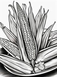 Food Coloring Pages - Grilled corn with chili powder  simple coloring pages