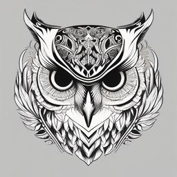 Owl Black and White Tattoo - Infuse classic elegance with a black and white owl-themed tattoo.  simple color tattoo,vector style,white background