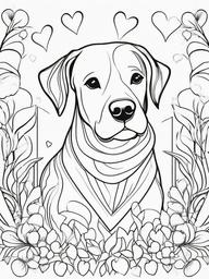 Dog with Hearts Coloring Pages - Loving Dog Surrounded by Hearts  minimal black outline printable sheet, coloring page