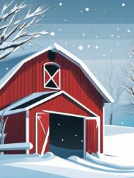 Snowy Barn clipart - Snow-covered barn in the countryside, ,vector color clipart,minimal