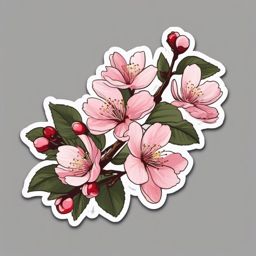 Cherry Blossom Branch Sticker - Celebrate the delicate beauty of cherry blossoms on a blossoming branch with this sticker, , sticker vector art, minimalist design