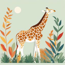 Giraffe Clip Art - Graceful giraffe reaching for leaves,  color vector clipart, minimal style