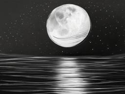 drawing of a moon reflecting in water  minimal rough sketch scribbles,doodles,black and white