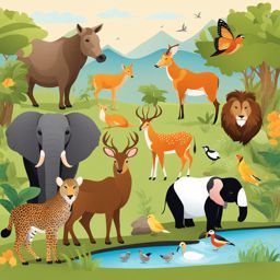 animals clipart: diverse animals living harmoniously in their habitat. 