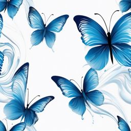 Abstract butterfly waves in serene blue ink. Fluidity in ethereal flight.  color tattoo, white background