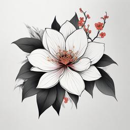 Japanese Flower Drawing Tattoo - Drawing-style Japanese flower tattoo.  simple color tattoo,white background,minimal