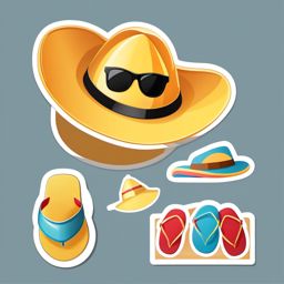 Sun Hat and Flip Flops Emoji Sticker - Sunny day essentials, , sticker vector art, minimalist design