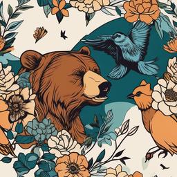 bear and bird tattoo  simple vector color tattoo