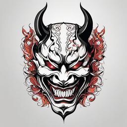 Half Hannya Mask Tattoo - A unique design showcasing half of the expressive Hannya mask in tattoo art.  simple color tattoo,white background,minimal