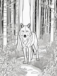 Wolf and Forest Coloring Pages - Wolf Roaming Through a Lush Forest  minimal black outline printable sheet, coloring page