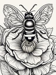 flower with bee tattoo  vector tattoo design