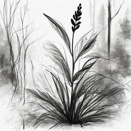 drawing of a plant in a forest  minimal rough sketch scribbles,doodles,black and white