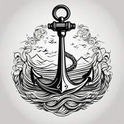anchor tattoo with waves  simple vector tattoo design