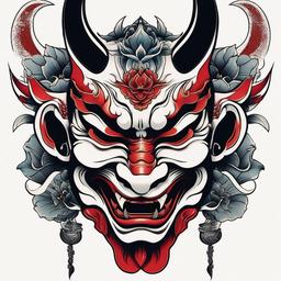 japanese hannya mask tattoo  simple color tattoo,white background,minimal