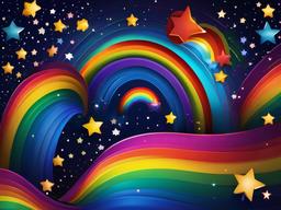 Rainbow With Stars Background  