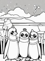 Penguin Coloring Pages - Penguin family celebrating a birthday  simple coloring pages