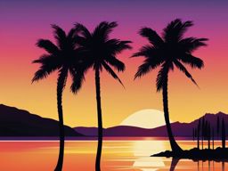 Palm Tree Silhouettes clipart - Silhouettes of palm trees at dusk, ,vector color clipart,minimal