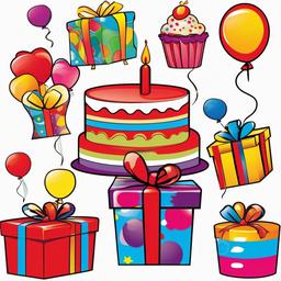 Present clipart - birthday present with balloons and cake  