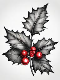 drawing of christmas holly  minimal rough sketch scribbles,doodles,black and white