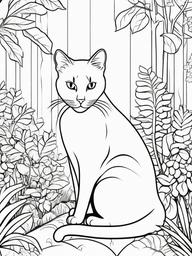 Outdoor Cat Coloring Pages - Feline Enjoying Nature in the Garden  minimal black outline printable sheet, coloring page