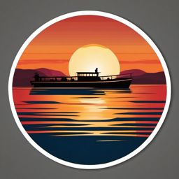 Sunset Boat Ride Sticker - Cruise along serene waters and enjoy the hues of a sunset with this scenic boat ride sticker, , sticker vector art, minimalist design