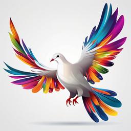 Dove with colorful feathers clipart.  vector style illustration, white background