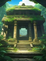 Lost jungle temple interior. anime, wallpaper, background, anime key visual, japanese manga