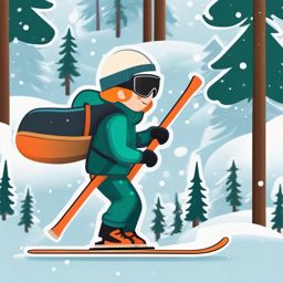Skiing and Pine Tree Emoji Sticker - Skiing in snowy pine forests, , sticker vector art, minimalist design