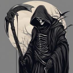 Grim reaper witj scythe on his shoulder for tattoo 