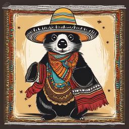 mole wearing a sombrero and rebozo  , vector illustration, clipart