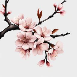 Cherry Blossom Branch Tattoo - Tattoo featuring a branch adorned with cherry blossoms.  simple color tattoo,minimalist,white background