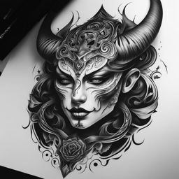 demon tattoo black and white design 