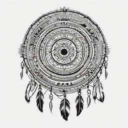 Aztec Dream Catcher Tattoo - Tattoo combining a dream catcher with Aztec-inspired elements.  simple vector tattoo,minimalist,white background