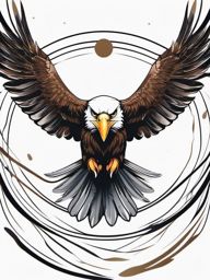 Eagle tattoo soaring in an endless, infinite journey.  color tattoo style, minimalist design, white background