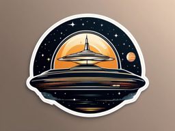 Interstellar Travel Sticker - Spaceship on a journey to another star system, ,vector color sticker art,minimal