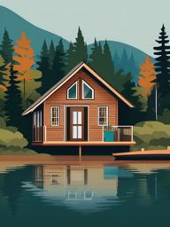 Lake Cabin Getaway clipart - A cozy cabin getaway by the lake., ,vector color clipart,minimal