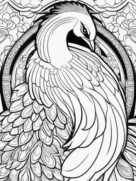 Peacock Coloring Pages - Beautiful Fan Tailed Display Bird  minimal black outline printable sheet, coloring page