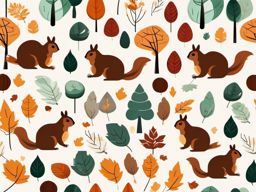 Squirrel Clipart - Squirrel gathering acorns in an autumn forest , minimal, 2d