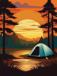 Camping clipart - sunrise at the campsite  vector clipart