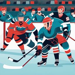 Ice Hockey Game Clipart - An ice hockey game in action.  color vector clipart, minimal style