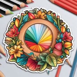 Colored Pencil Sticker - Creating vibrant and detailed drawings with colored pencils, , sticker vector art, minimalist design