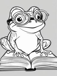 Frog Coloring Pages - Frog with glasses reading a book  simple coloring pages