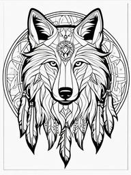 Wolf Coloring Pages - Wolf with a dreamcatcher design  simple coloring pages