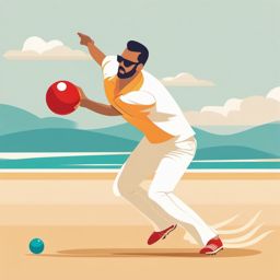 Beach Cricket Bowling Clipart - A beach cricket bowler delivering a ball.  color vector clipart, minimal style