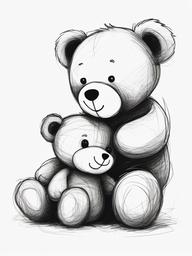 drawing of a teddy bear hugging a child  minimal rough sketch scribbles,doodles,black and white