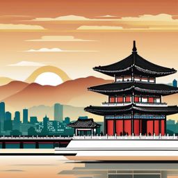 Seoul clipart - Gyeongbokgung Palace and Seoul skyline, ,color clipart vector style