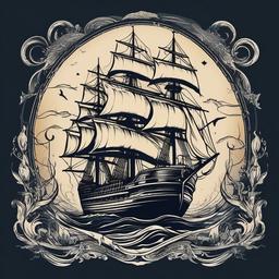 Ghost Ship Tattoos-Haunting beauty, symbolizing the allure and mystery of supernatural maritime tales.  simple vector color tattoo