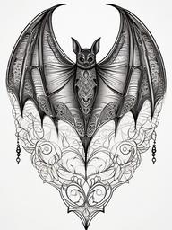 Lace Bat Tattoo-Elegant and intricate bat design with lace-like details in a tattoo.  simple color tattoo,white background